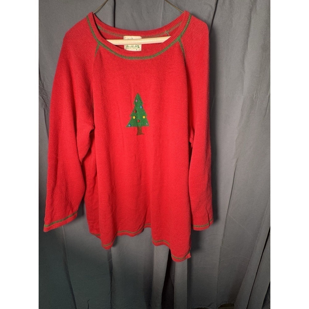 Quacker Factory Red Ugly Christmas Sweater Women's 1X– Holiday Tree Pullover Y2K